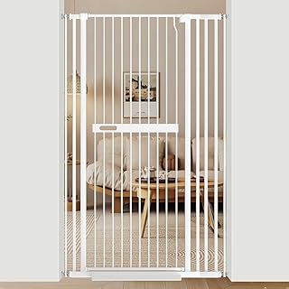 Xifamniy 61.02\" Extra Tall Cat & Dog Gate, White, Metal, Pressure Mount, Auto Close, Baby & Toddler
