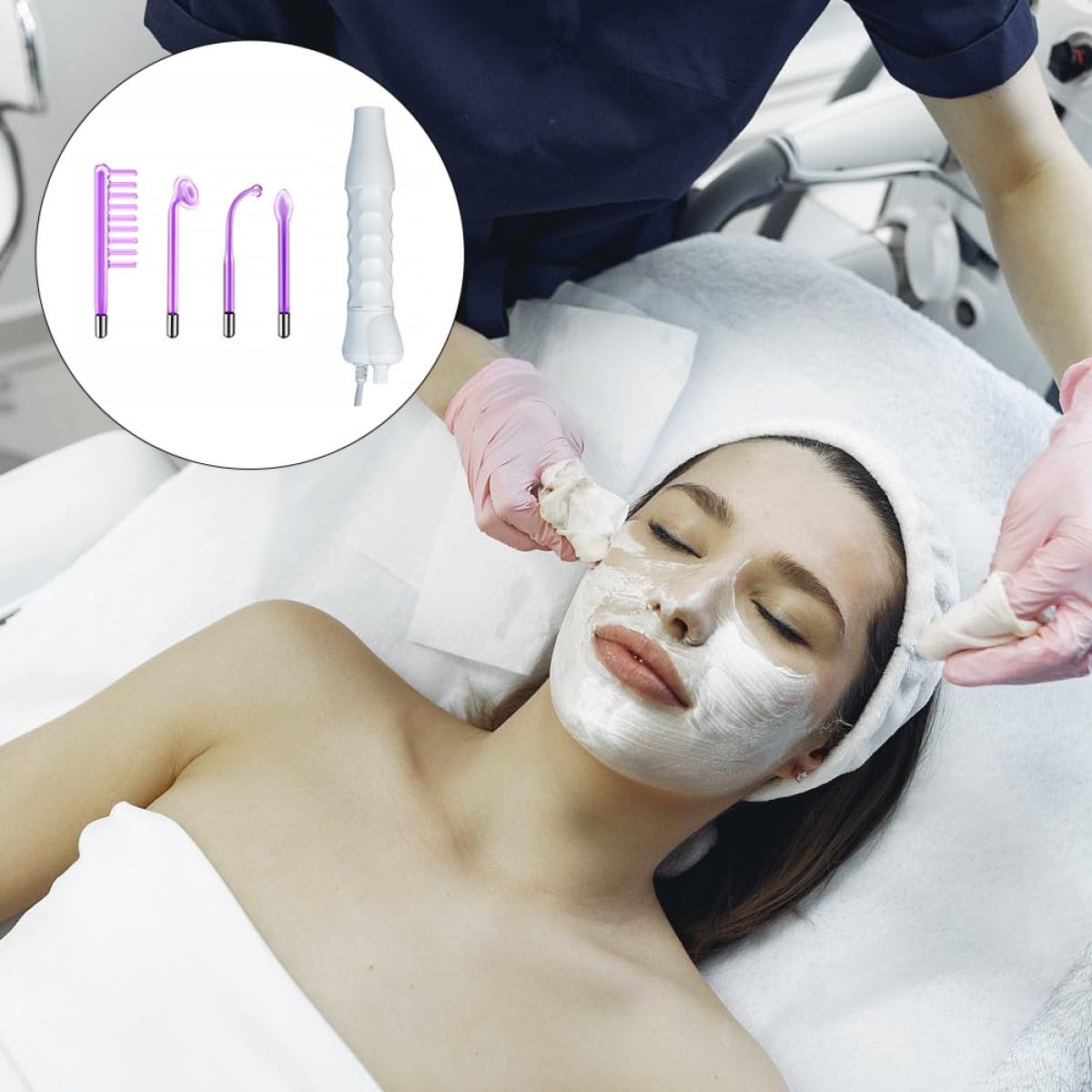 INOOMP Masajeador de Alta Frecuencia Portátil para Reafirmación Facial, Dispositivo Electroestimulador de Belleza Color Claro, Instrumento de Masaje Facial para Cuidado de Piel y Cuero