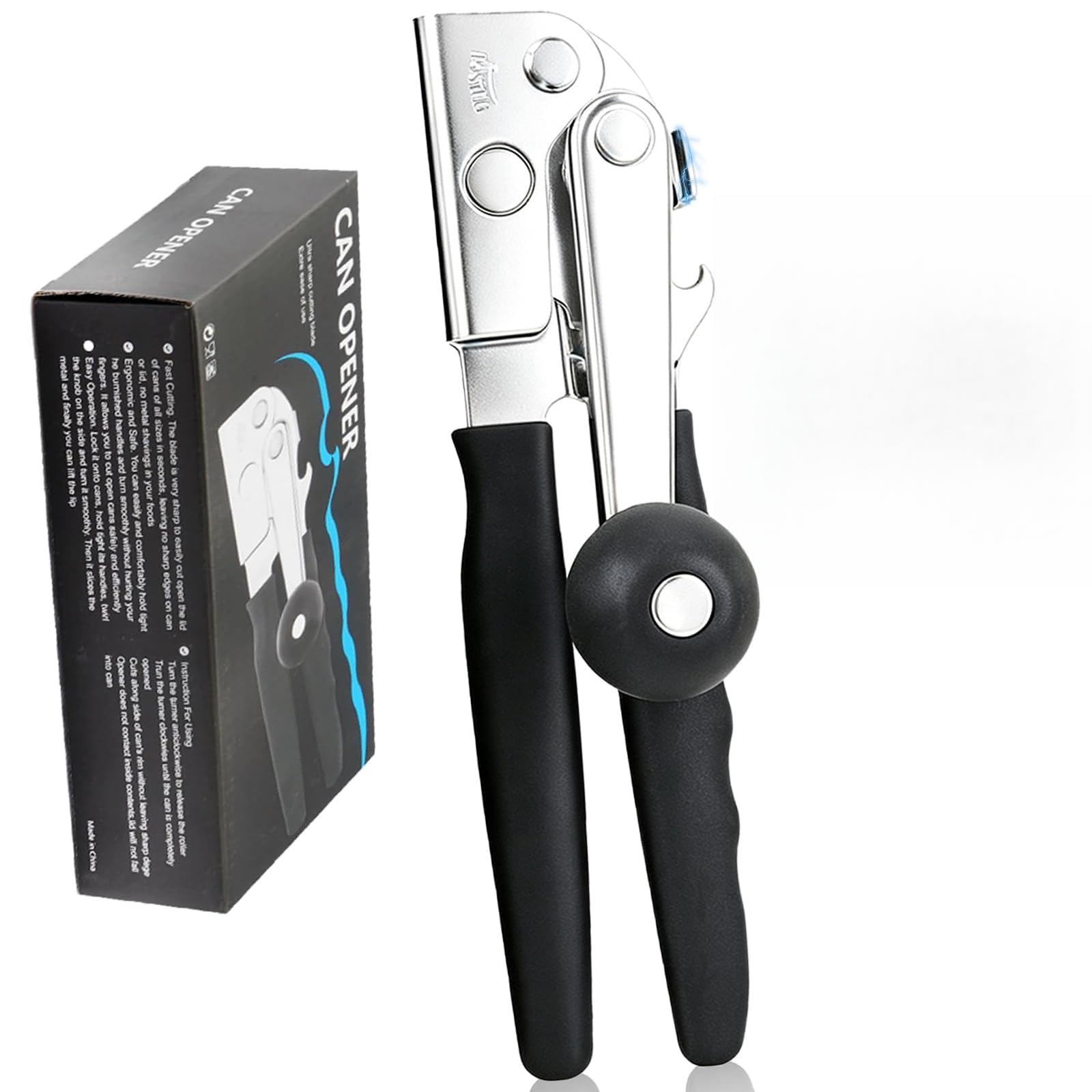 Acquwistach Manual Can Opener Heavy Duty - Stainless Steel Hand Crank Can Opener with Comfortable Handle, Smooth Edge for Seniors, Arthritis, Kitchen & Home Use