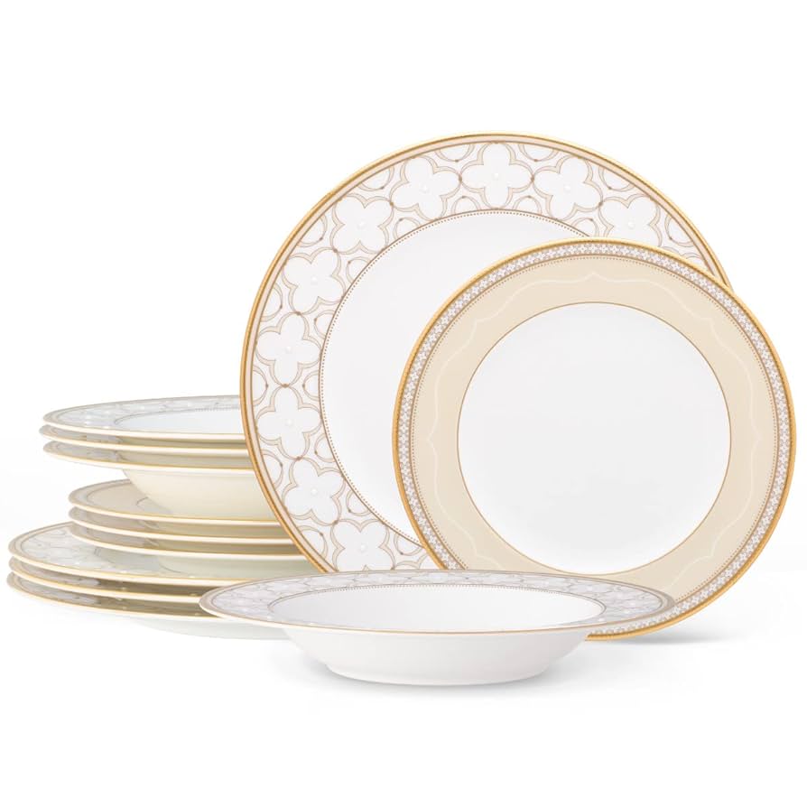 4枚セットnoritake contemporary Mediterranean Noritake Serene Garden 12-Piece Dinnerware Set, Service for 4