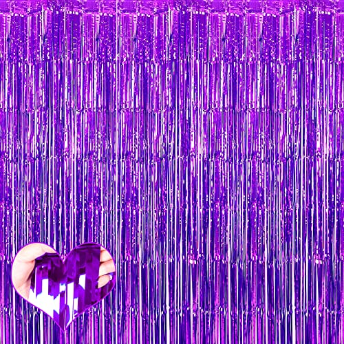 Image of 4 Pack Purple Fringe Curtain Backdrop, 3.2Ft x 6.6Ft Metallic Tinsel Foil Fringe Streamers Curtains Background for Photo Booth Birthday Wedding Baby Shower Party Thanksgiving Christmas Decorations