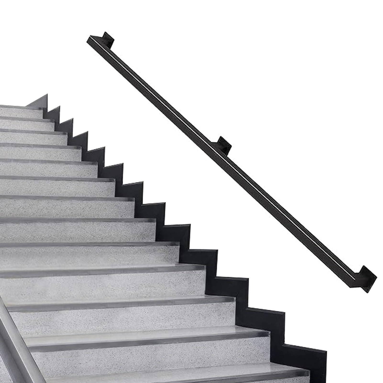 Stair Handrail Wall Square Tube Iron Rails Grab Bar 1ft-20ft Long Banister, Hand Rail Staircase Balustrade Wall Mount Stairway Railing(14ft/420cm)