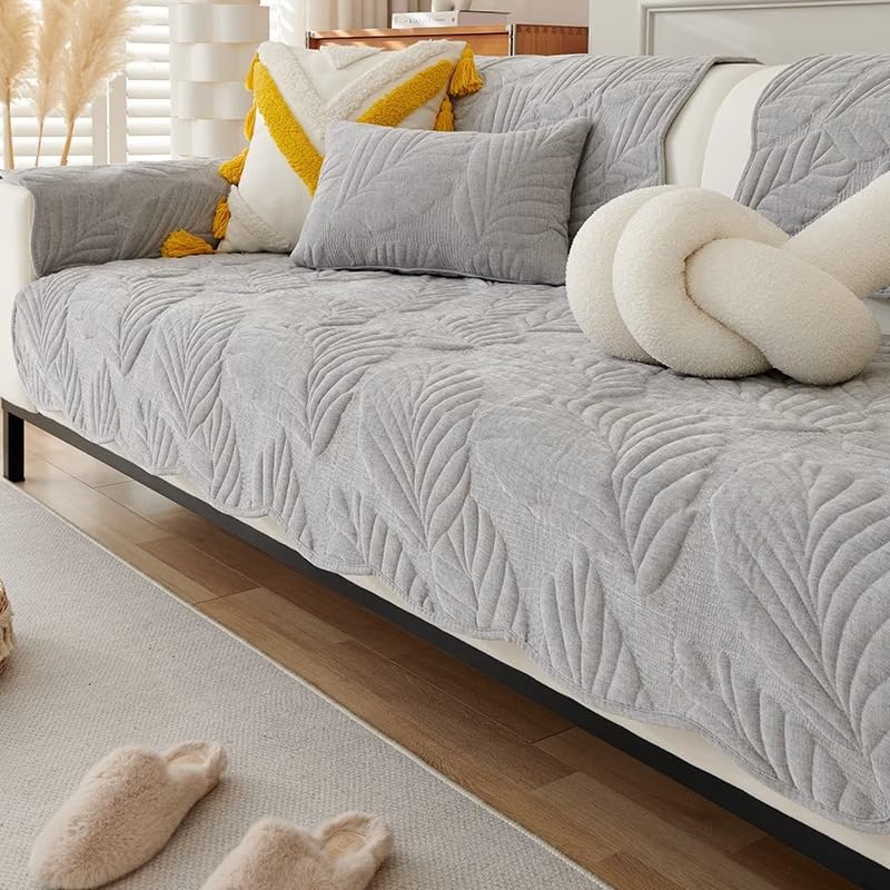 Housse de canapé d'angle matelassée gris clair 90x240 cm