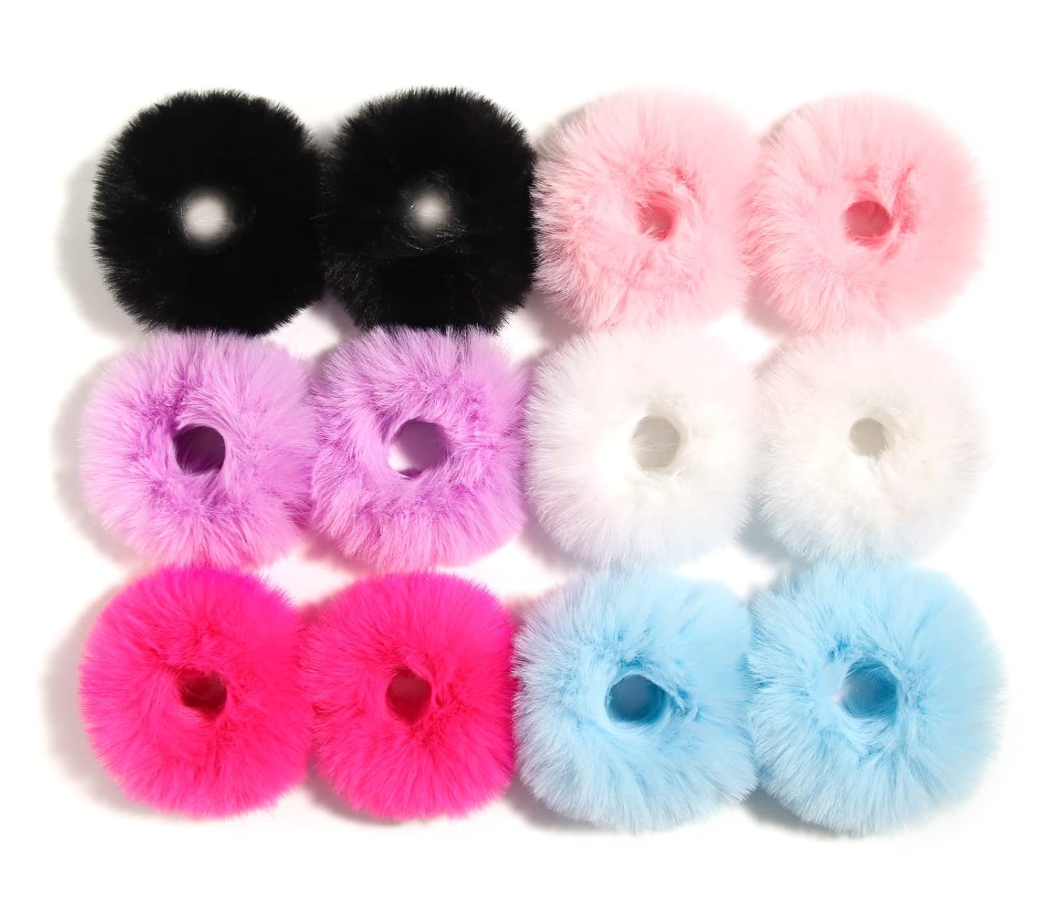 Diversa Soft Fluffy Rabbit Fur Elastic Scrunchies Multicolor Hair Rubber Bands for Kids, Girls, and Women, Silky Hair Band Scrucnhies - (Multicolor, 6 Pcs)