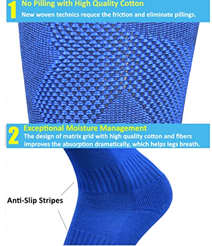 Kids Soccer Socks 4 Pack Boys Girls Cotton Team Socks Teens Children Soccer Socks (Shoe size 1-5 and Ages 8-11, Blue)3