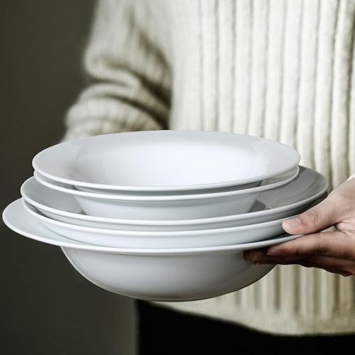 Miniatura 6 de Juego de 4 cuencos de cerámica para sopa de 22 onzas, cuencos de cereales blancos, platos de sopa profundos con bordes, cuencos grandes para