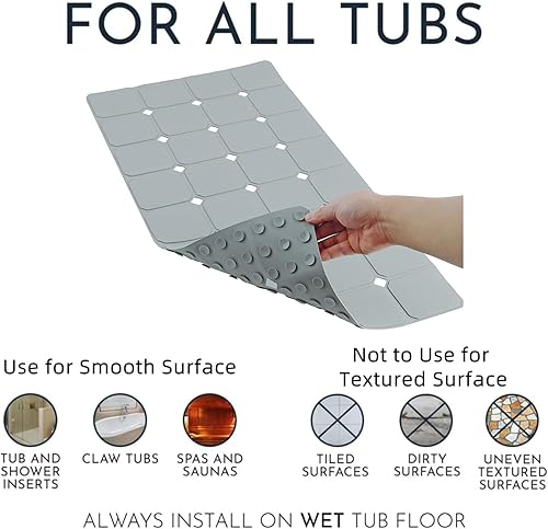 Miniatura 3 de Tapete de bañera antideslizante de silicona plegable de 15 x 28 pulgadas con ventosas fuertes y grandes agujeros de drenaje, duradero y ecológico,