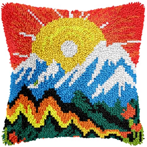 Image of Anurjah Latch Hook Pillow Kits for Adults, Crochet Kit for Beginners 17x17inch Home Decor Pillow Cover Making Kit with Crochet Tool ＆ Precut Yarns and Coded Canvas Christmax Halloween Craft Gifts