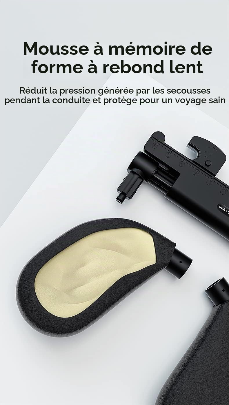 Appuie-tête auto pour enfants et adultes, coussinets latéraux réglables à 180°, éponge de mémoire tête et support de cou (Noir)