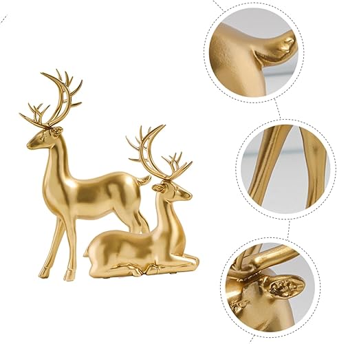 Miniatura 8 de ABOOFAN 2 figuras decorativas de alce de Navidad, estatuas de alce de resina de alta calidad para ornamento de escritorio, decoración navideña