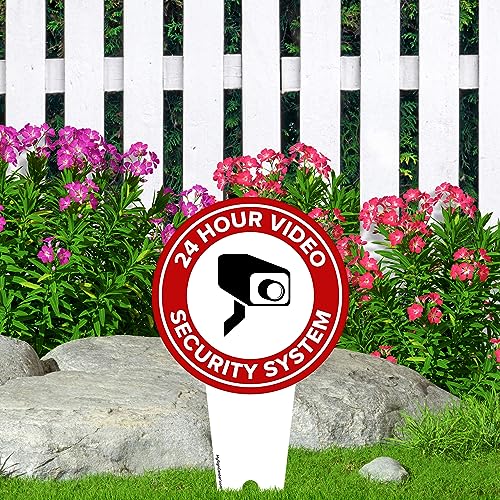 Image of 24 Hour, Video Security System Sign, 7x13, Heavy Duty Integrated Ground Stakes, Indoor /Outdoor Use, Rust Free Aluminum Composite, Made in USA by My Sign center
