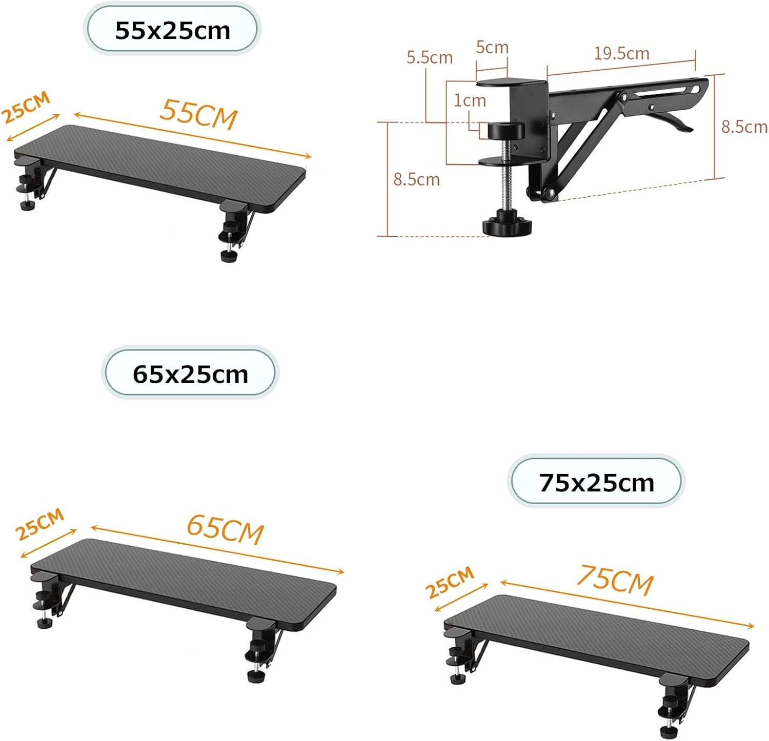 折りたたみ式90&deg;デスク拡張トレイ（コンピューターキーボード＆マウス用） - 省スペースアームレストサポート、クランプ式テーブルエク