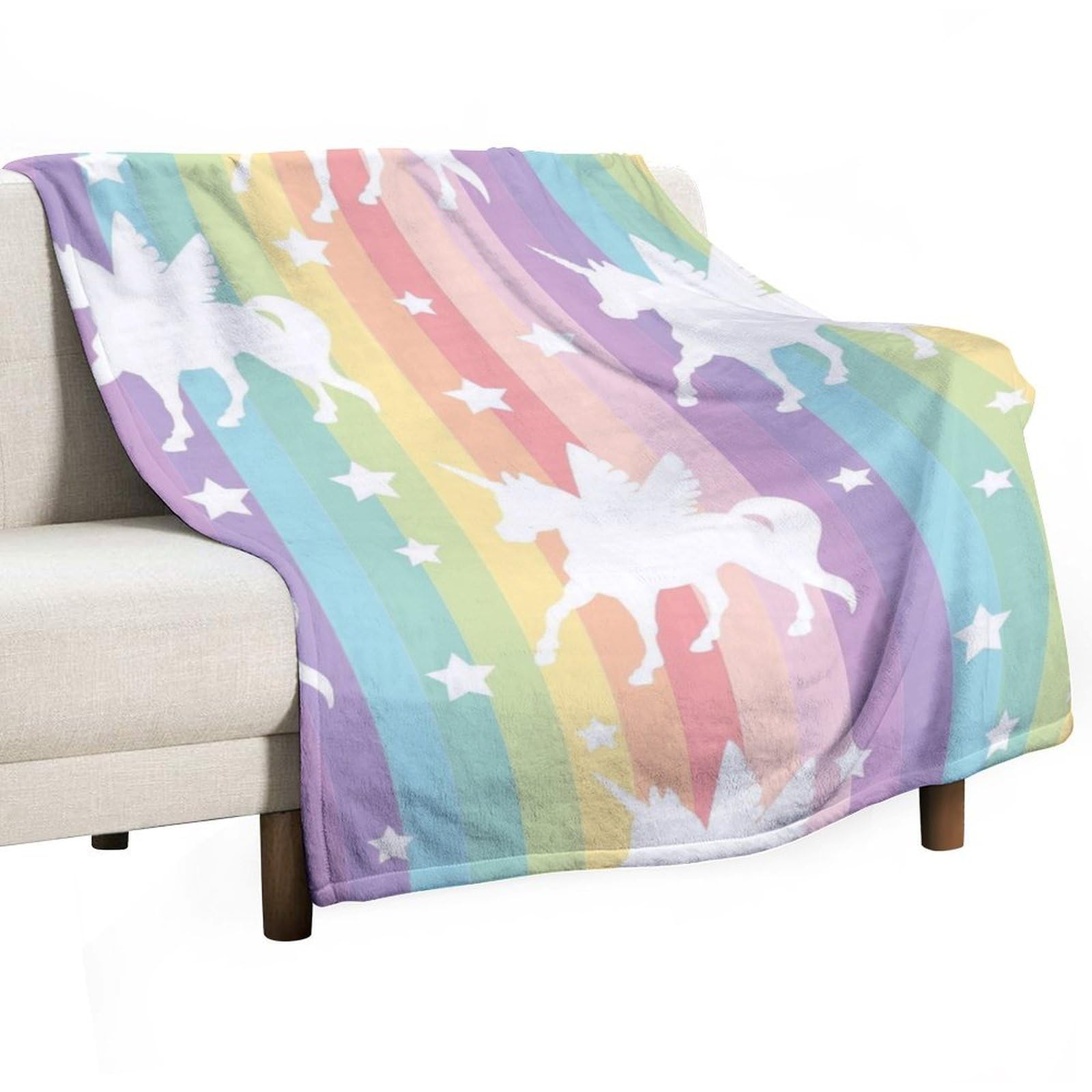 Hxwokrum Flannel Blanket, Unicorn Pattern Rainbow Throw Blanket for Couch Sofa Bed Office, Soft And Comfortable Without Pilling