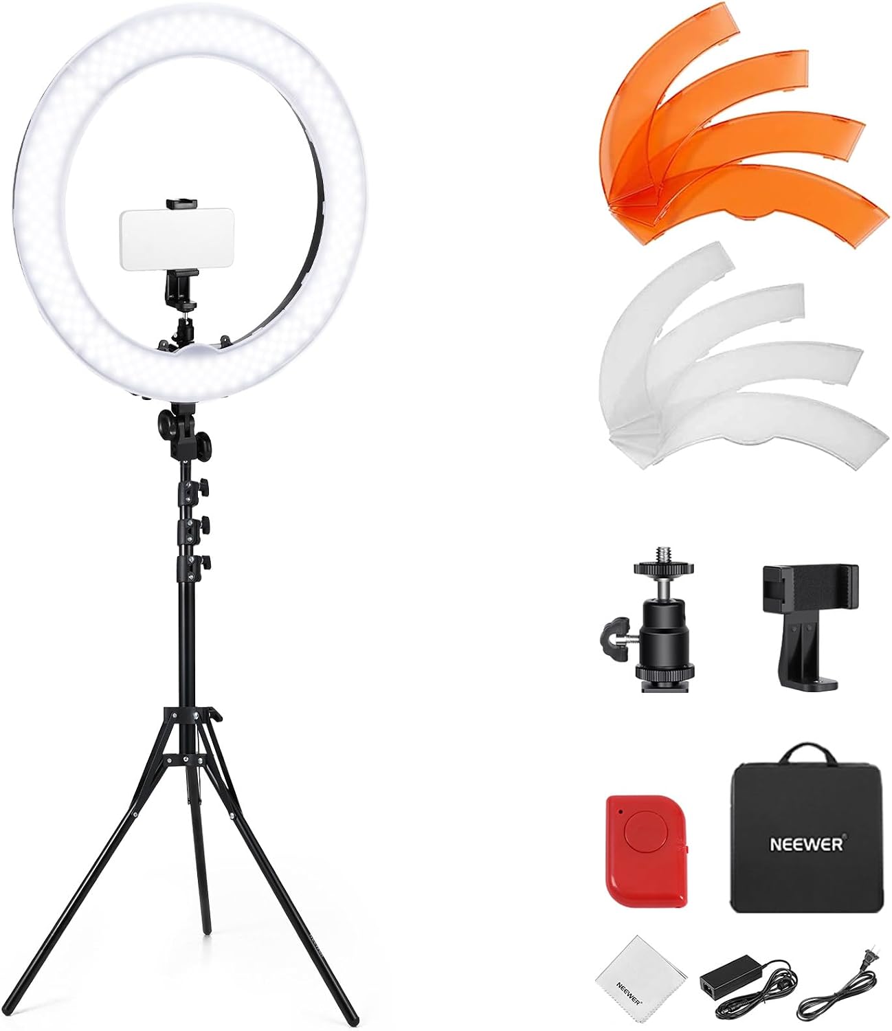 NEEWER 18"/45cm Ring Light Kit [New Version], 55W 5600K Dimmable LED Ringlight with Tripod Stand Phone Holder for iPhone Selfie Makeup Lash Tattoo Studio Photo Video Recording Studio Lighting, RL-18
