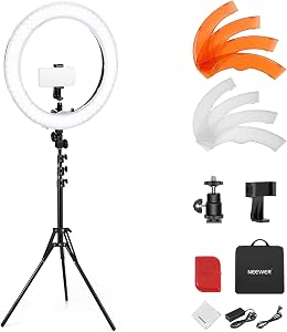 Kit de lumière annulaire NEEWER de 18"/45cm [Nouvelle version], lumière annulaire LED dimmable 55W 5600K avec trépied et support pour téléphone pour enregistrement photo et vidéo de maquillage, studio de cils et tatouages, éclairage de studio, RL-18