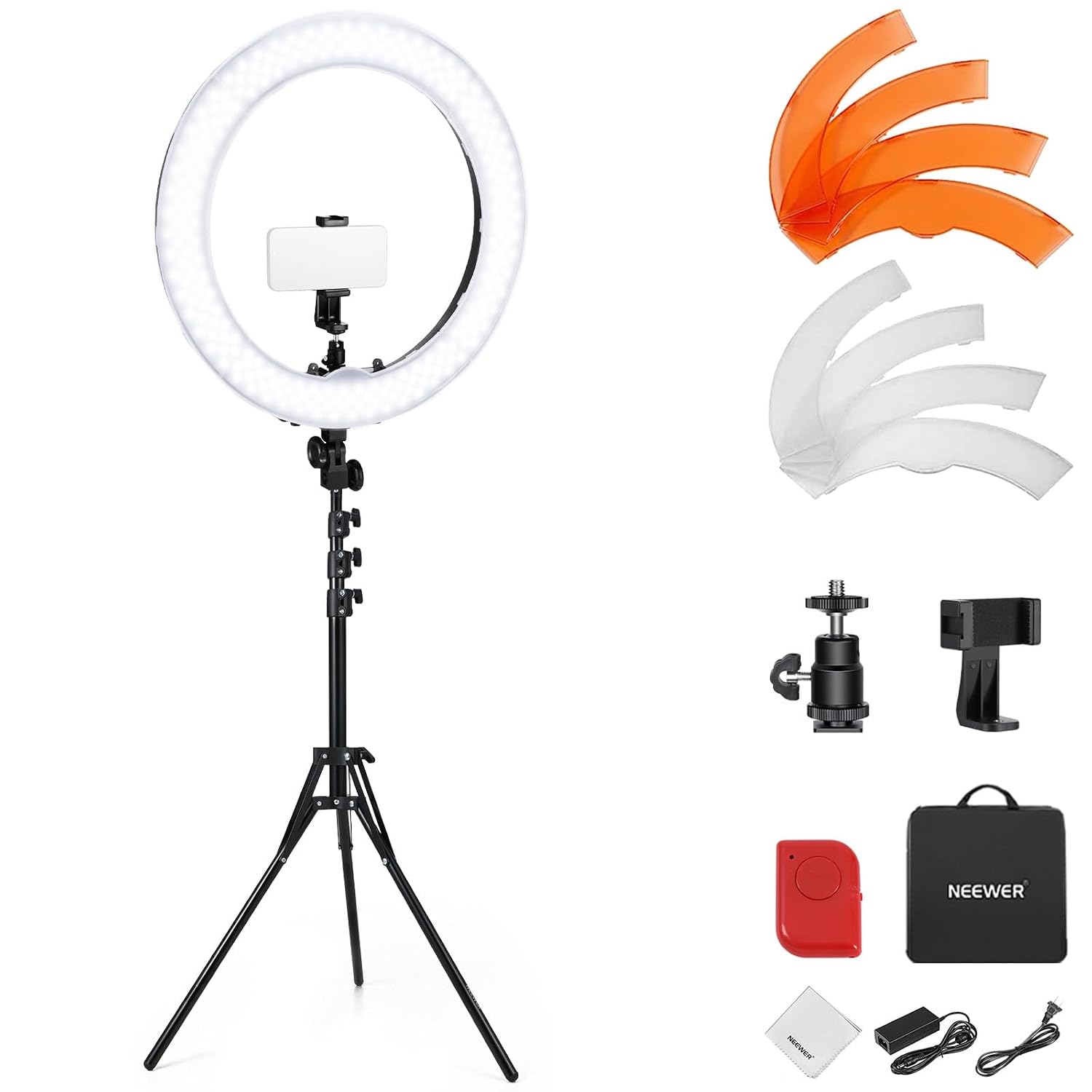NEEWER 18"/45cm Ring Light Kit [New Version], 55W 5600K Dimmable LED Ringlight with Tripod Stand Phone Holder for iPhone Selfie Makeup Lash Tattoo Studio Photo Video Recording Studio Lighting, RL-18