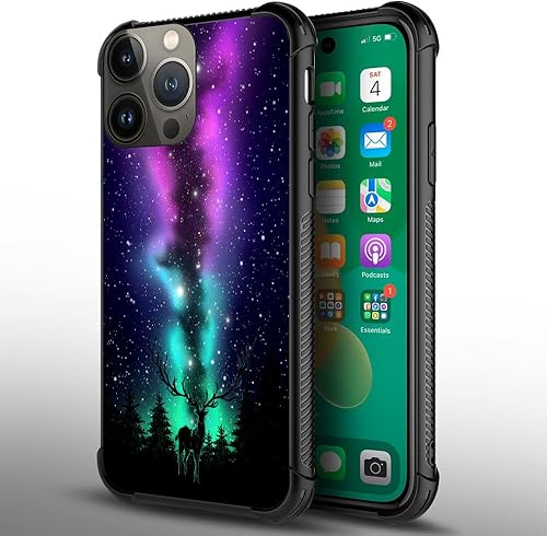 Miniatura 2 de CARLOCA Funda compatible con iPhone 15, funda con diseño artístico de ciervo aurora boreal para iPhone 15, ultra protección, a prueba de golpes, de