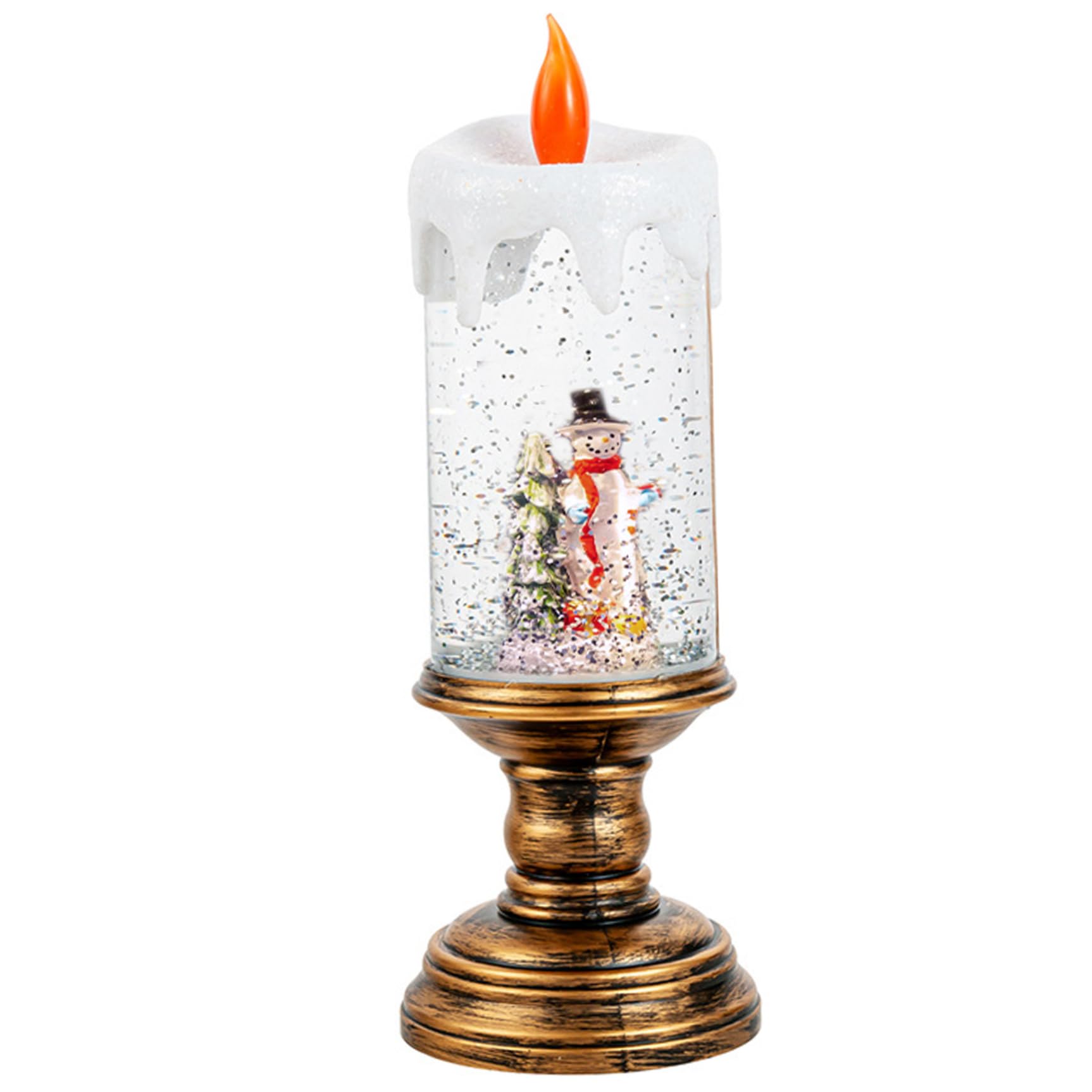 Christmas Snow Globes Candle-shaped Light Up Snowman Snow Globe with Base Battery/USB Powered Christmas Decorations for Home Party Gifts Globes, Globe