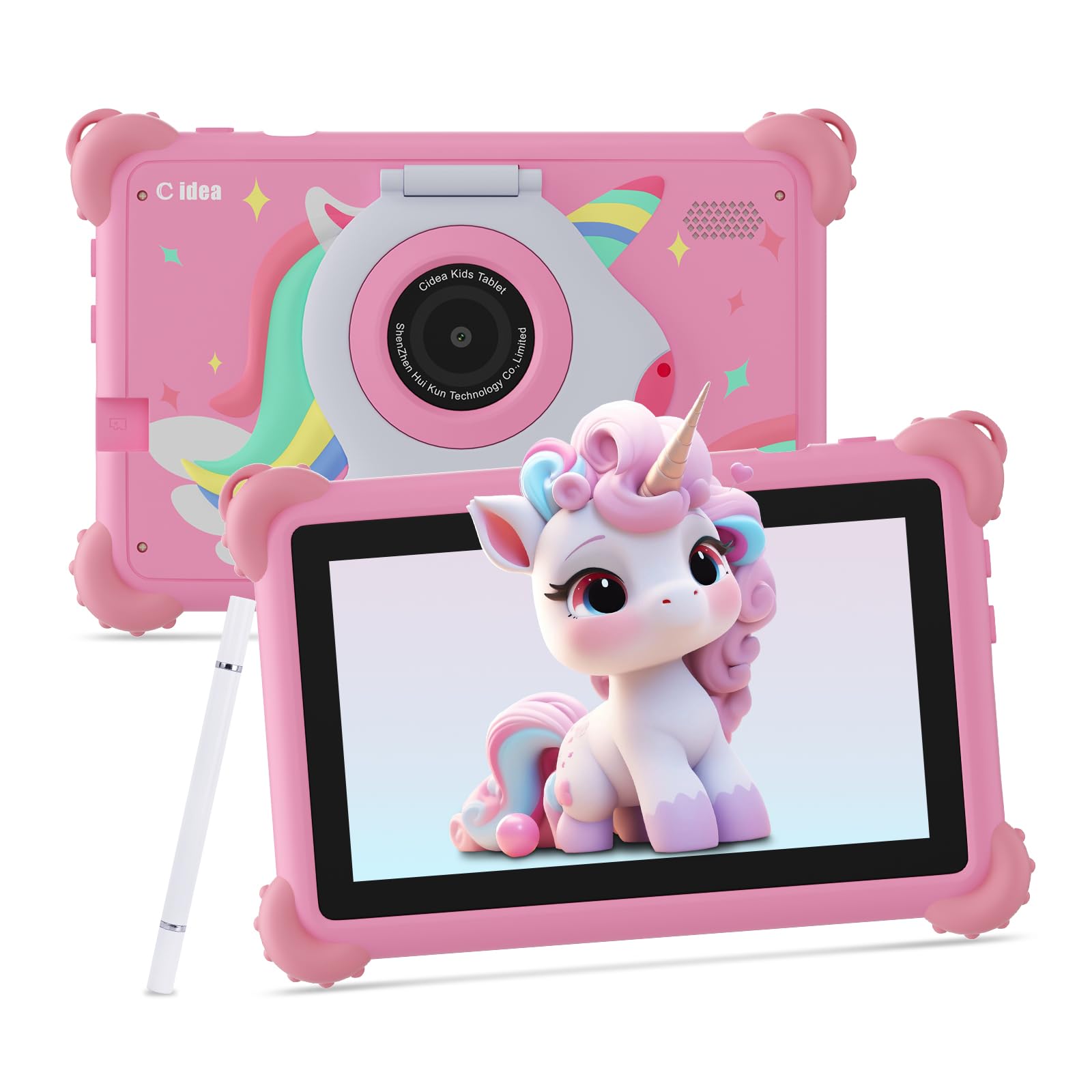 C idea Tablet per bambini Android 15, schermo 7 pollici 1024 x 600, 6 GB (3+3) di RAM + 32 GB di ROM, batteria 2500 mAh, applicazioni per bambini preinstallate, compatibile WiFi e Bluetooth (rosa)