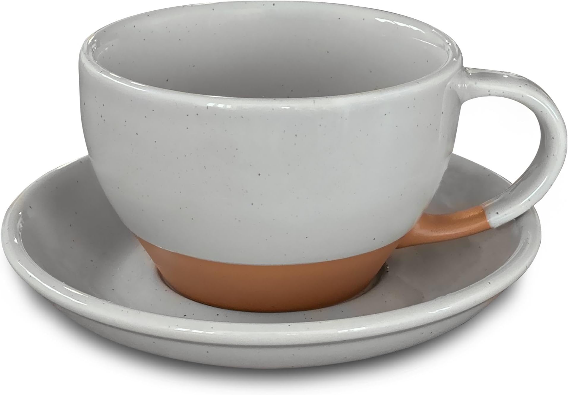MORA Ceramic Latte Art Mug With Saucer - 10.5 oz, Round Bottom For Perfect Pours - Cafe Cups for Cappuccino, Espresso, Coffee, Tea etc - Porcelain Set for Baristas, Great Gift - Earl Grey