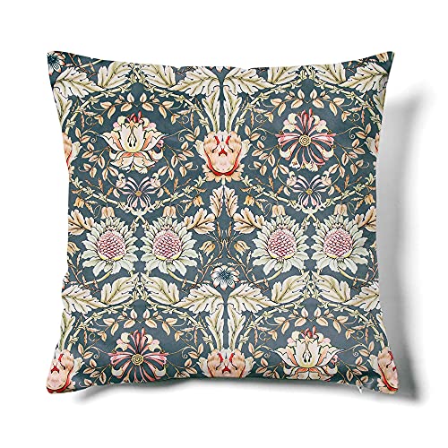 Obal William Morris Cushion Covers Original Design Velvet Pillow Cases Square Decorative Throw Pillow Cover 45cm x 45cm for Sofa Bed Couch Living Room Bedroom (18x18 Inch) Pink & Teal Honeysuckle