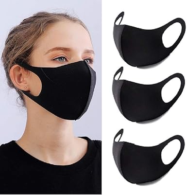 YMHPRIDE 3 Packs Anti Poussière Masque Bouche Visage Mode Masque Noir Masques Lavables et Réutilisables pour Femmes et Hommes