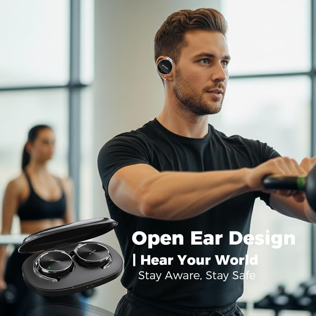On Ear Headphones Bluetooth 5.4, Noise Cancelling Open Ear Headphones Wireless, Water-Drop Shaped Clip On Sport Headset Bluetooth with 4 Microphone, Comfort Fit Earphones with Long Battery Life - Image 8