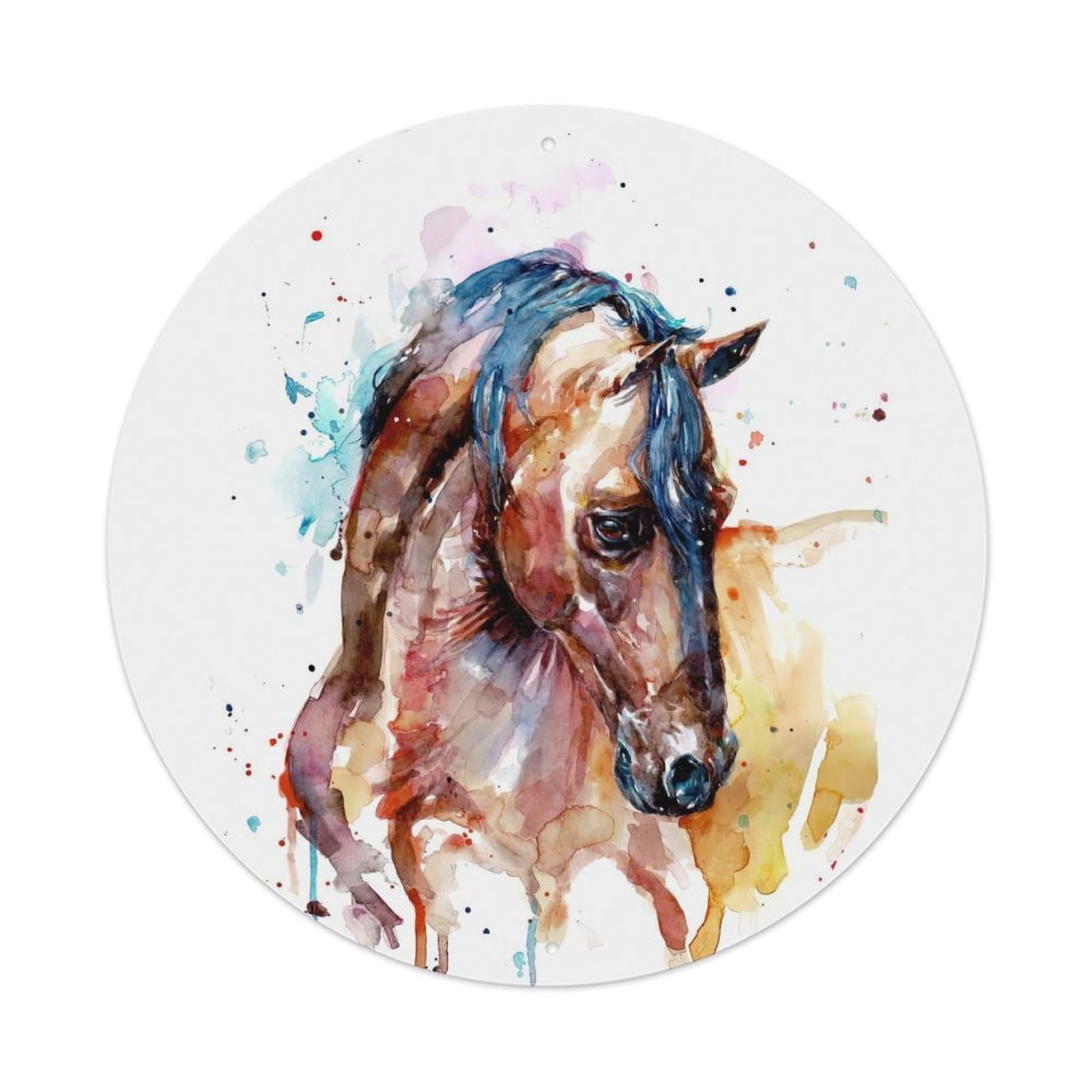 Brown Horse Watercolor Farm Animal Portrait Metal Tin Sign