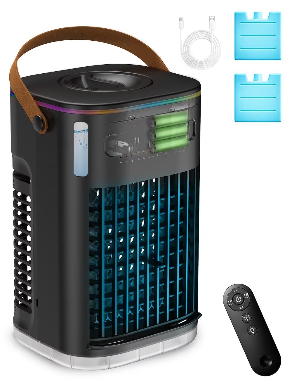 3-IN-1 Portable Air Conditioners, 5400mAh Built-In Battery Personal Evaporative Air Cooler Fan, Ice Packs & 1200ml Water Tank, 1-7h Timer & Remote, Mini Air Conditioner for Car Desktop Camping