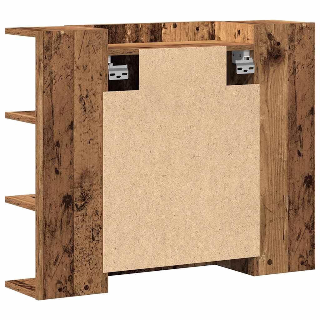 SYDE Armario de Baño con Espejo 80x20,5x64cm | Madera de Ingeniería Resistente a Humedad, 6 Estantes Abiertos, 2 Compartimentos, Diseño Moderno