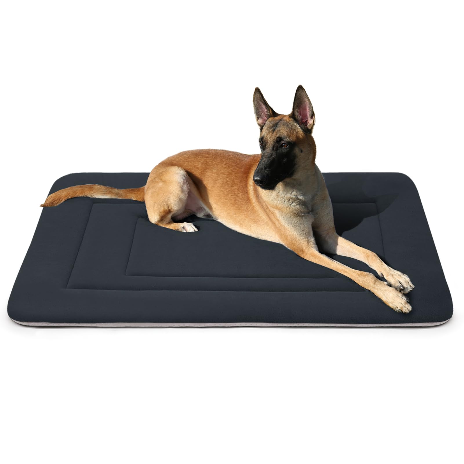 JoicyCo Dog Bed Soft Dog Crate Bed Pad Mat, 42 in Non Slip Bottom Washable Beds for Large Dogs, Pet Bed Mattress Kennel Pad, Dark Gray