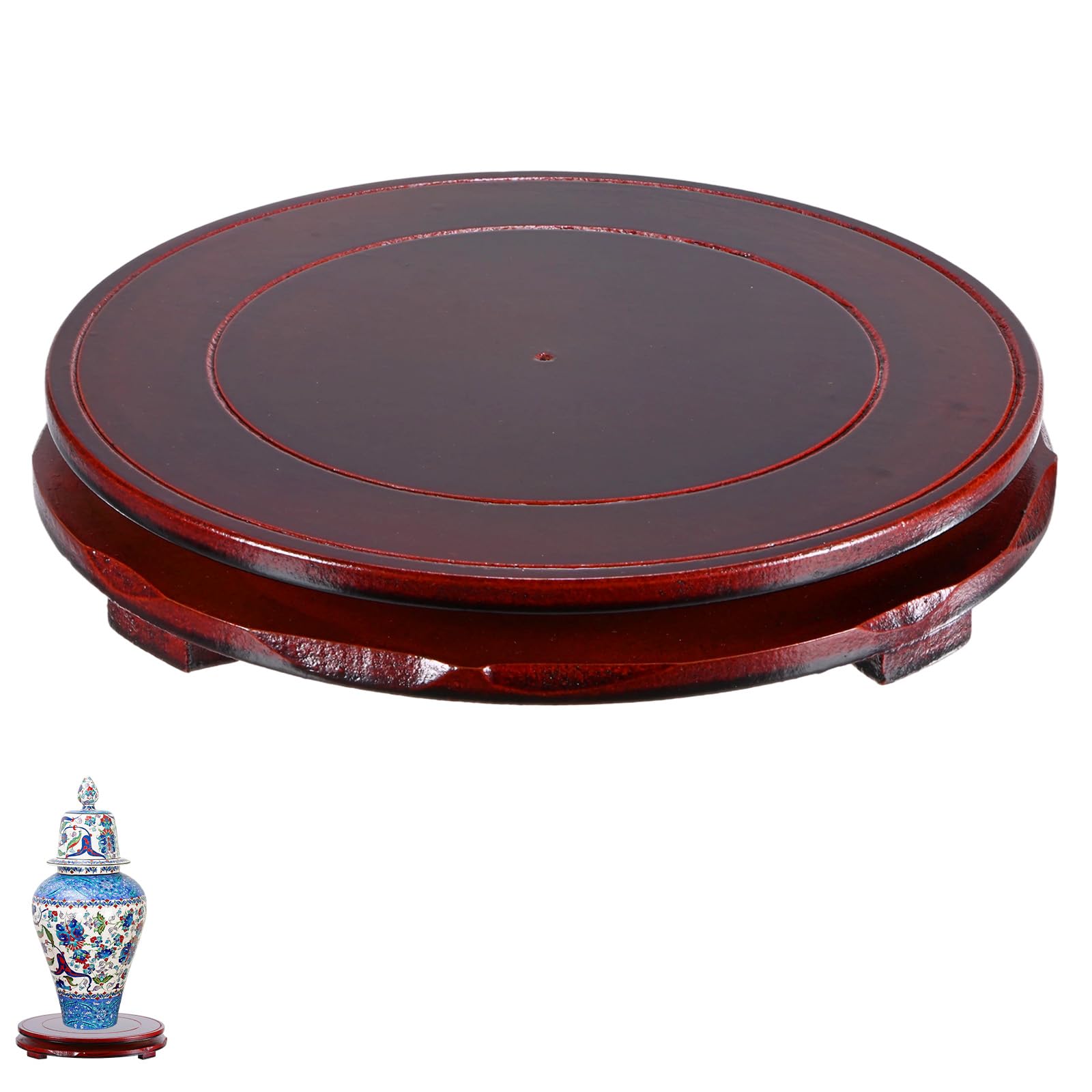 M METERXITY 2 Pack Display Stand, Brown Wooden Stands for Display, Stable Round Base Stand Decor for Fishbowl Planter [Rotation, 8.27'' x 1.34'']