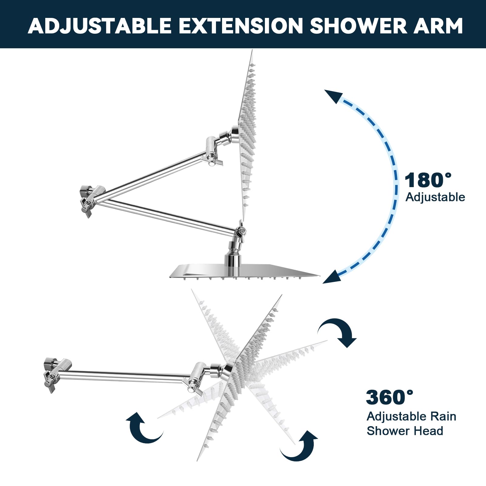 Combo de cabezal de ducha, cabezal de ducha fijo de lluvia de 8 pulgadas y ducha de mano de alta presión, brazo de extensión de 11 pulgadas y manguera de 60 pulgadas, 1 soporte, fácil de instalar