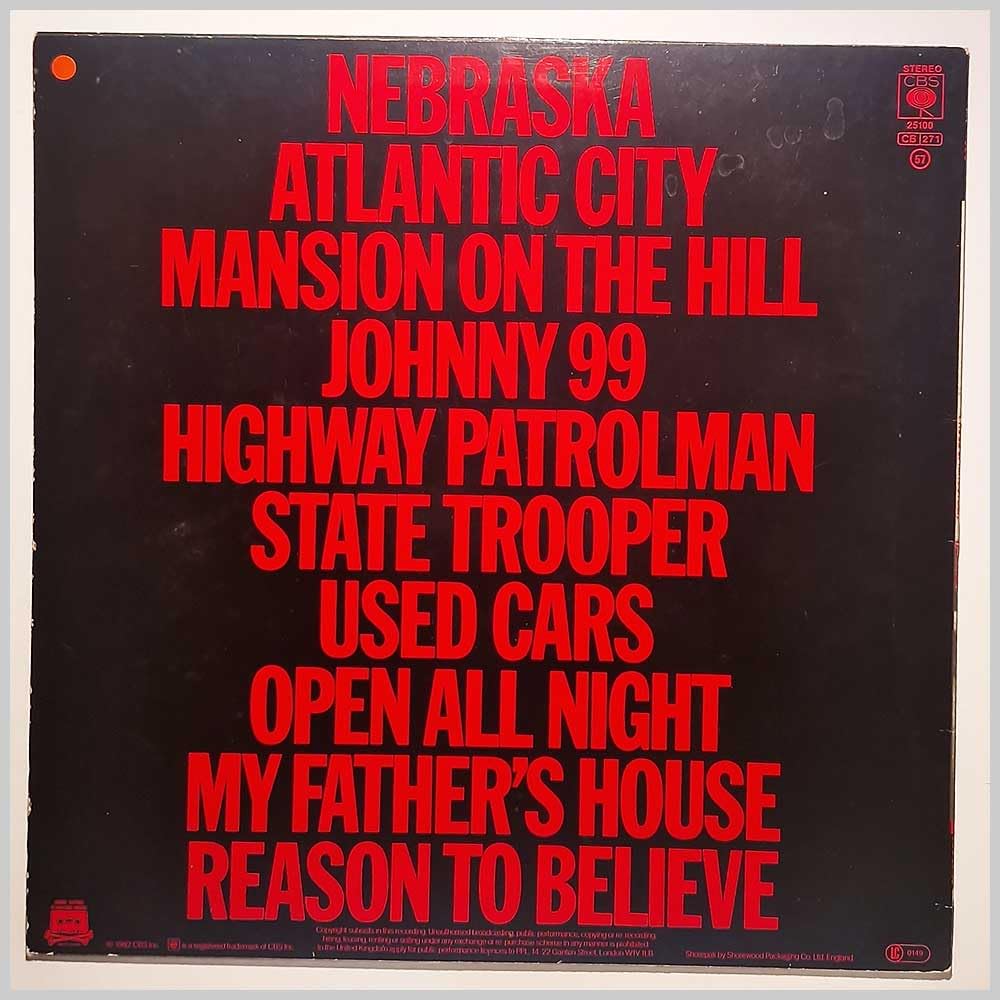 NEBRASKA LP UK CBS 1982