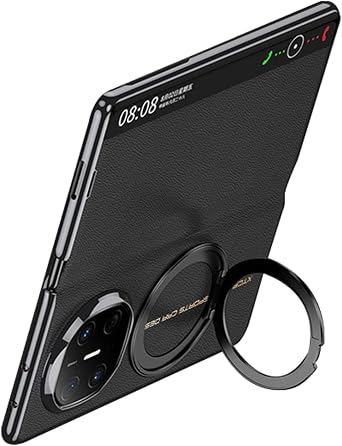YUANSHXM-Flip Case for Huawei Mate X6,Heavy Duty Protection Slim Electroplated Leather Magnetic Cover with Swivel Ring Stand Smart Viewing Window Phone Case Mate X6,Black