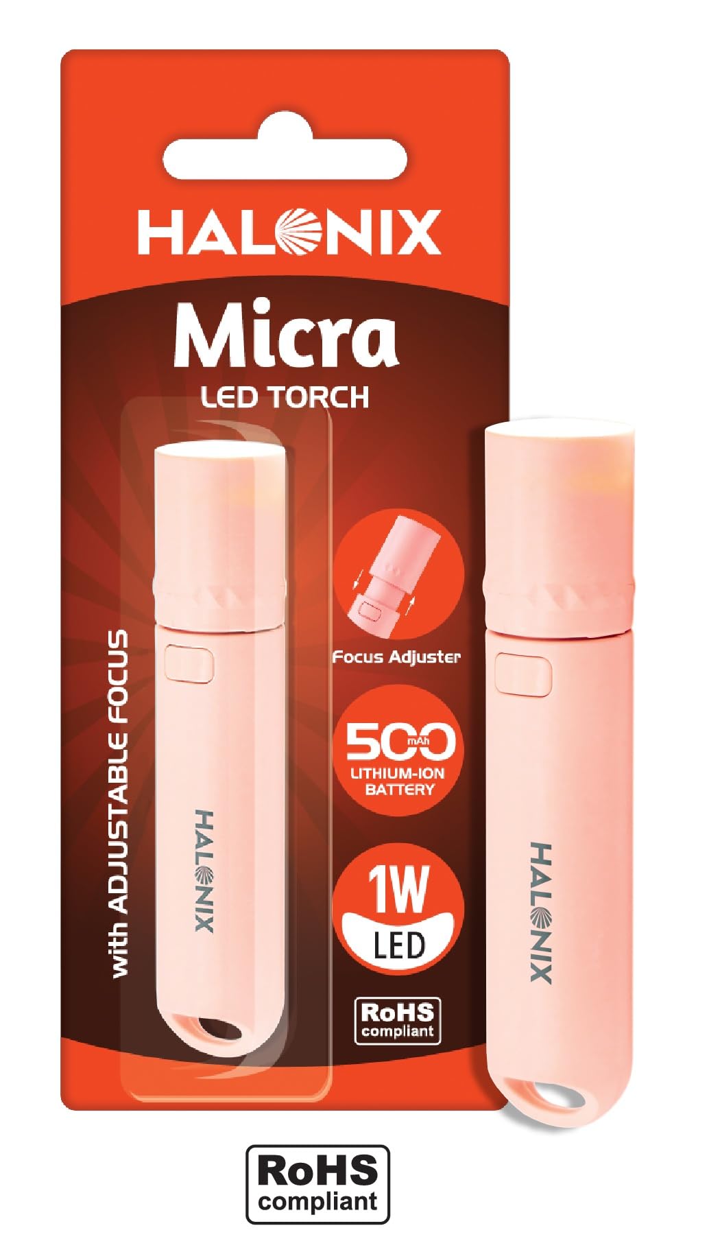 Halonix 1W Micra Rechargeable Torch Pink - Image 1