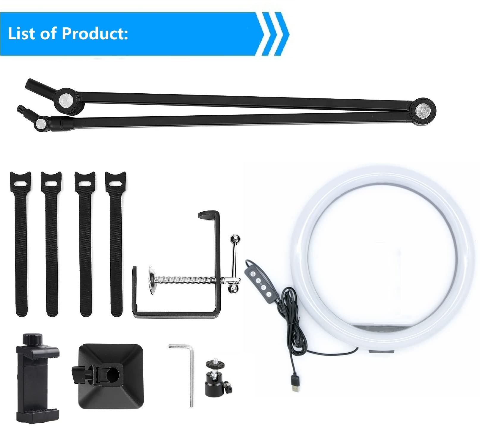 Webcam-Licht Haterung, 26cm Ringlicht mit klappbarem Metallarmhalter Kompatibel mit Logitech Webcams StreamCam C920 C930 C922 C925 C615 Brio, Kompatibel mit iPhone Handy