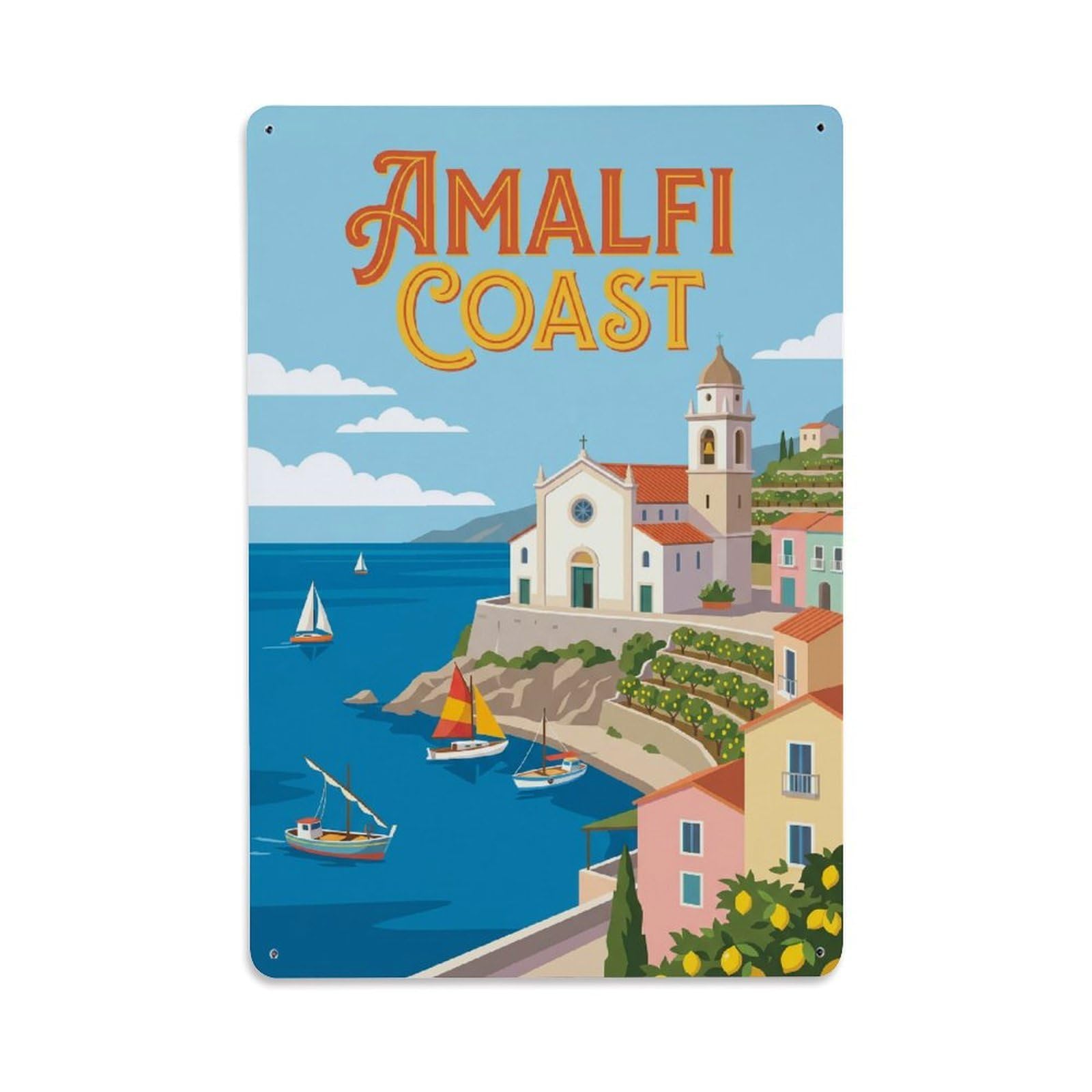 Vintage Travel Chapel Italy Seaside Metal Tin Sign