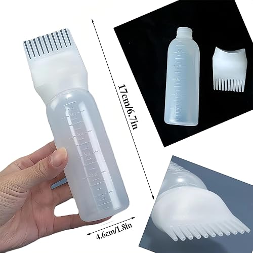 Miniatura 2 de Botella aplicadora de peine de raíz, 6 onzas, paquete de 3 botellas aplicadoras para tinte para el cabello con escala graduada (rosa, blanco +