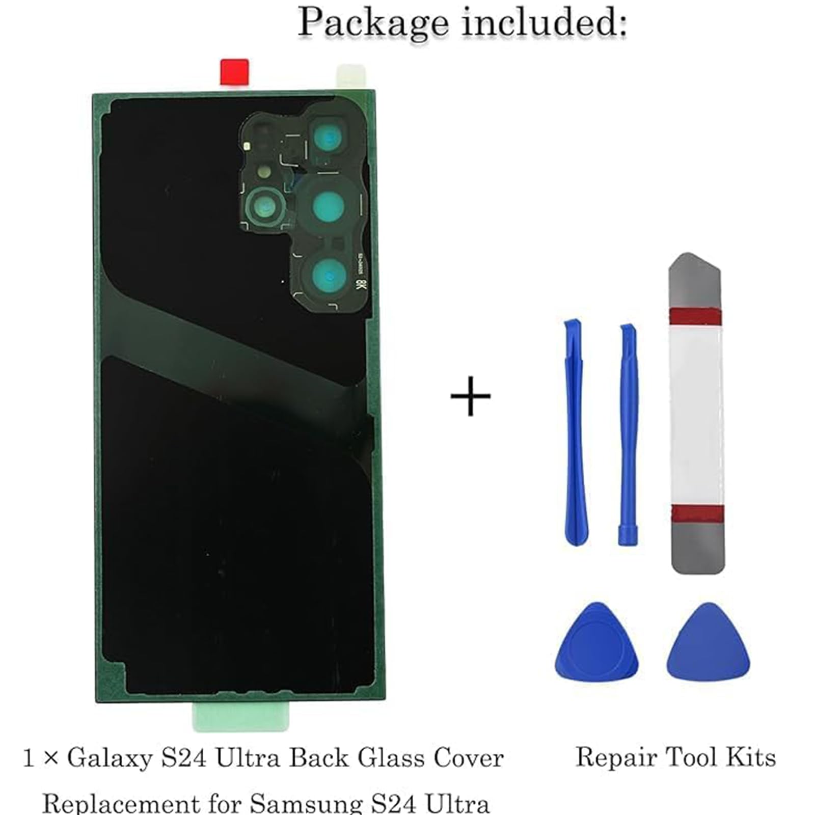 Sostituzione del Vetro Posteriore Galaxy S24 Ultra Compatibile con Samsung Galaxy S24 Ultra con Obiettivo della Fotocamera Preinstallato + Adesivo + Kit di Strumenti di Riparazione (Grigio scuro)