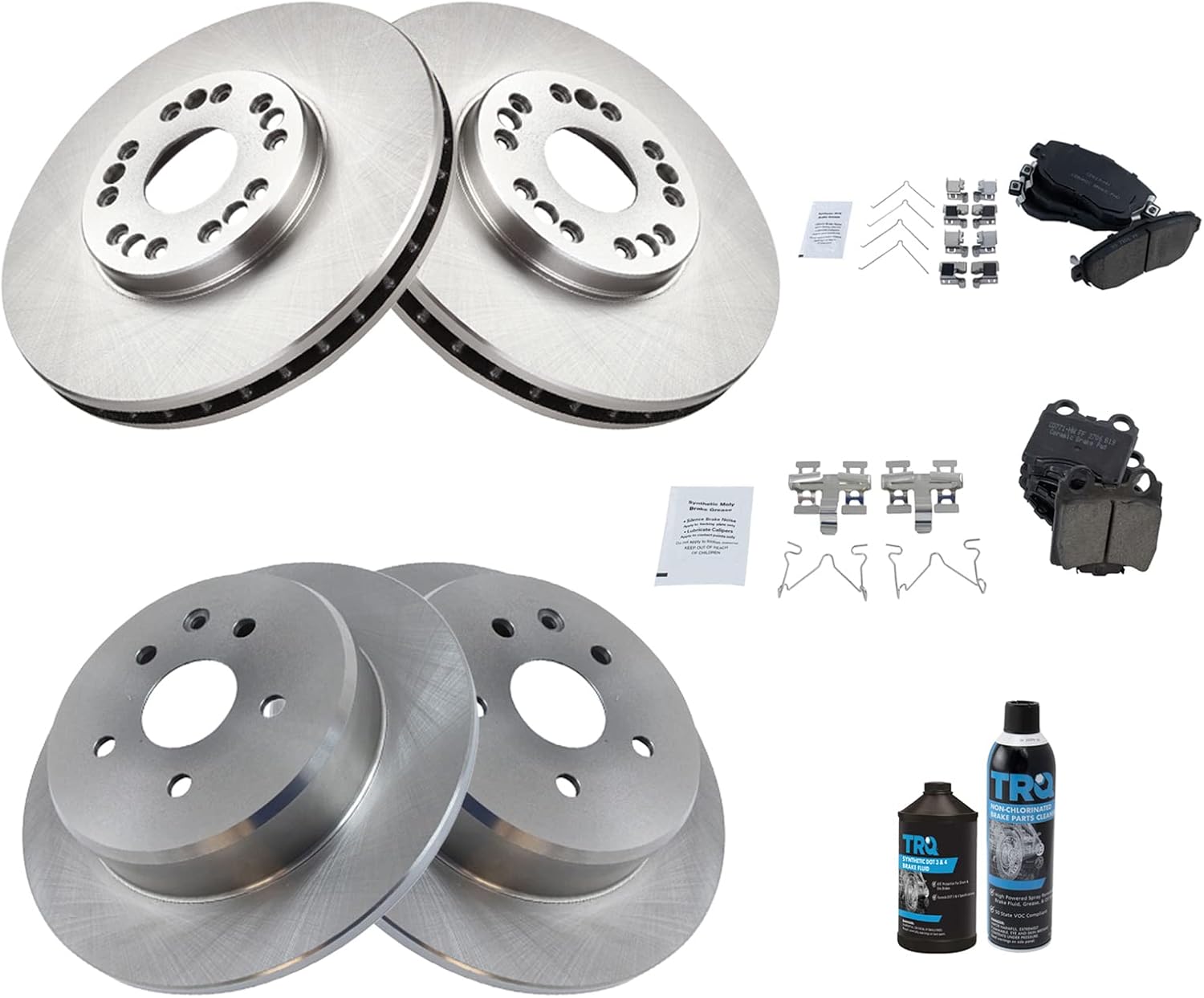 TRQ Front and Rear Brake Pad & Rotor Kit Brake Chemical Kit Brake Pads Brake Rotor Ceramic Compatible with 1998-2005 Lexus GS300 1998-2000 GS400 2001-2005 GS430 IS300 2002-2010 SC430