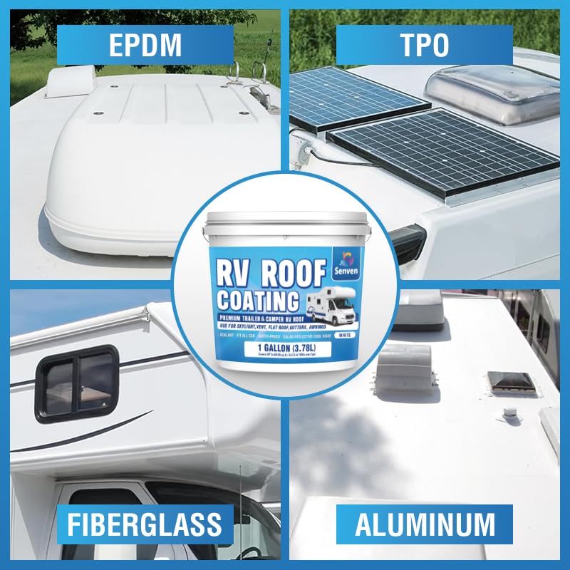 RV Roof Sealant RV Roof Coating RV Roof Sealant White 1 Gallon Waterproof Solar Reflective & Leak Repair for Trailers Campers Motorhomes