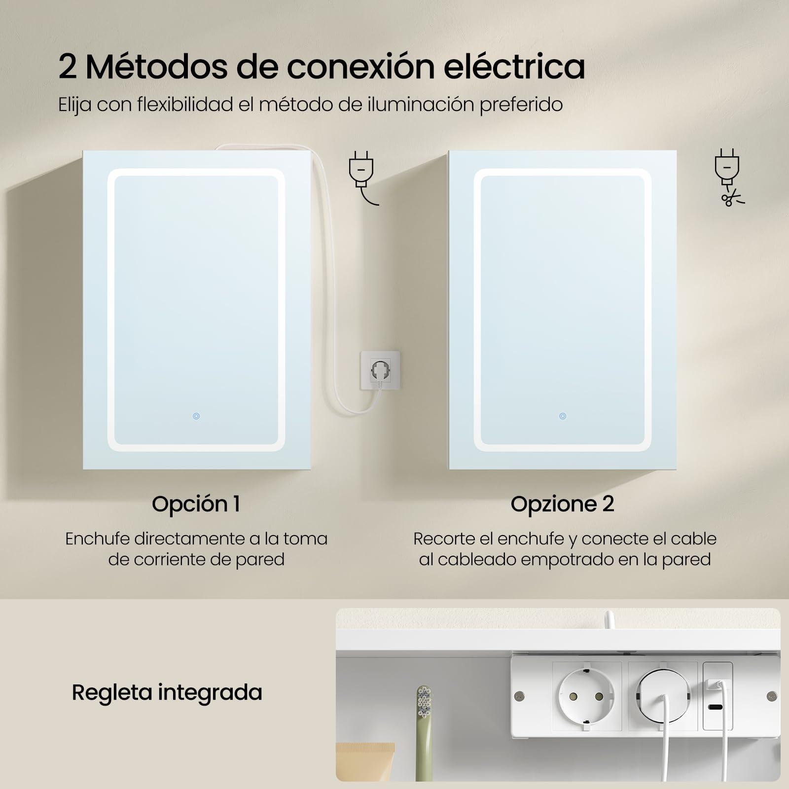 EUGAD Armario Baño con Espejo y Luz, Armario de Pared con Estantes Ajustables, Luz Táctil de 3 Colores, Ganchos de Joyería, Mueble Baño para Piso Apartamento, Blanco