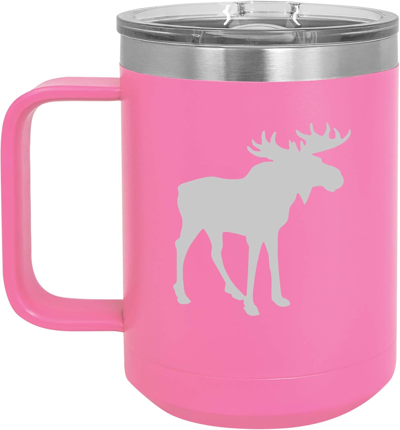 15 oz Tumbler Coffee Mug Travel Cup With Handle & Lid Vacuum Insulated Stainless Steel Moose (Hot Pink)