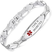 Vista 25 de LinnaLove Pulseras de alerta médica personalizadas para mujer, pulseras médicas de emergencia de acero inoxidable con grabado gratuito (7.5)