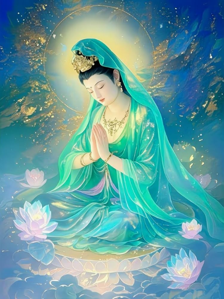 Brennora Cross Stitch Kits for Adults Statue of Guanyin 11CT Pre-Printed Stamped Embroidery Kit DIY Handmade Home Wall Décor 40x50 cm