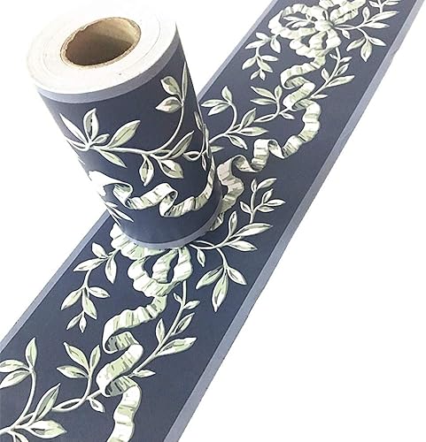 Simplemuji - Papel tapiz autoadhesivo de 32.8 ft (32.8 ft), diseño floral azul, borde decorativo para el hogar, techo, para baño, sala de estar,