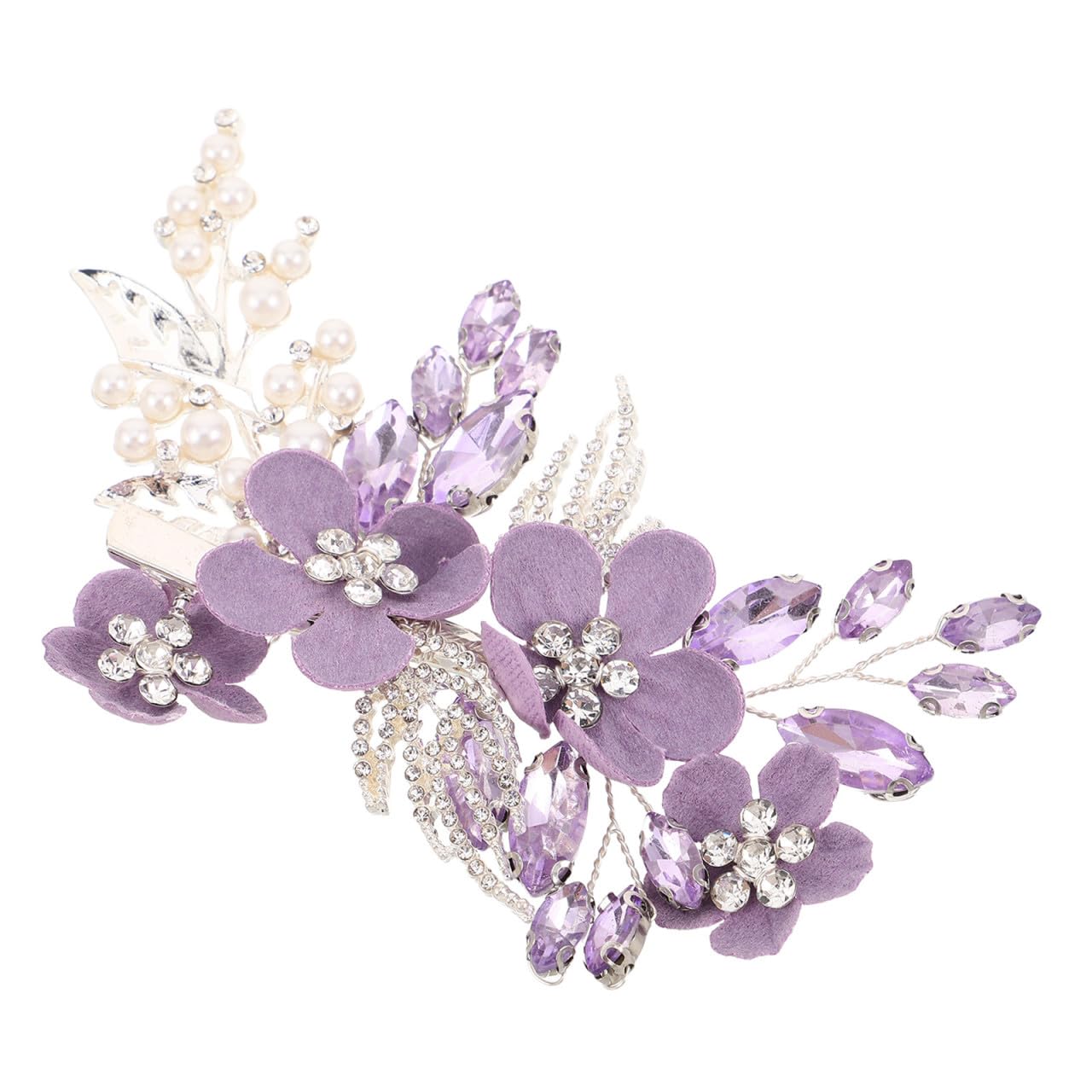 Horquilla de perlas cómodas y flores moradas elegantes 8