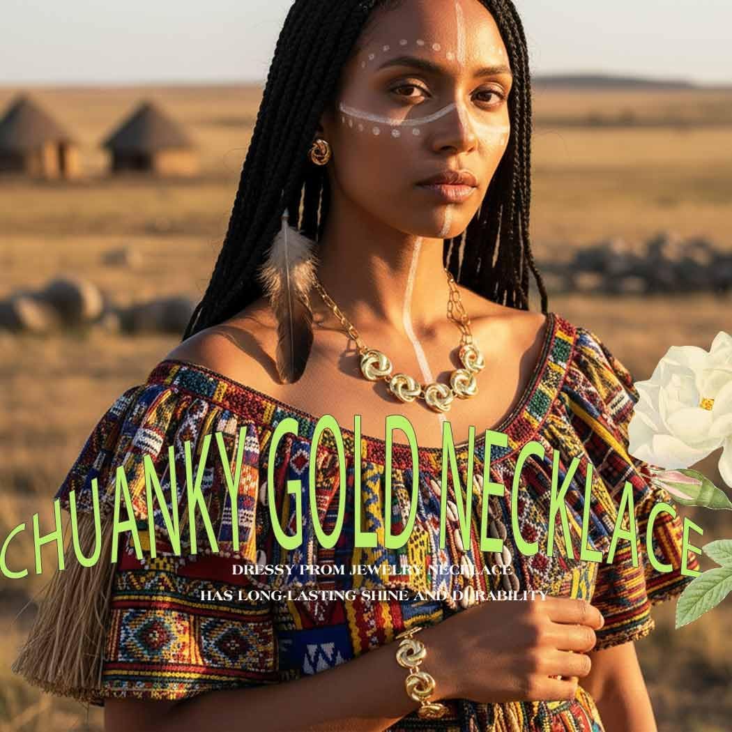 TWINKLEDE African Gold Necklace Jewerly Sets Flower Chunky Choker Necklaces Earrings and Bracelet for Women - Image 4