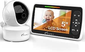 Baby Monitor - 5” Large Display Video Baby Monitor with Remote Pan-Tilt-Zoom |Infrared Night Vision, Temperature Display, Lullaby, Two Way Audio |960ft Range Baby Monitor with Camera and Audio asin的图片